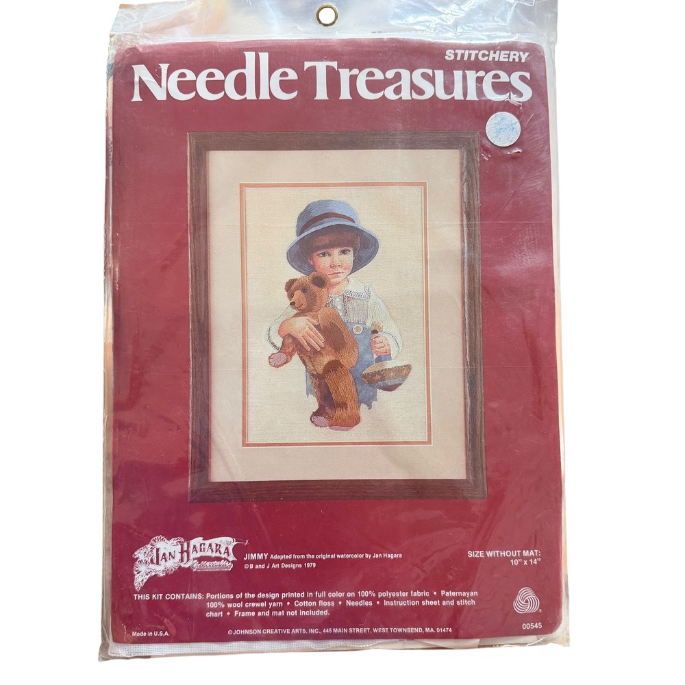 Vintage Jan Hagara Needle Treasures Jimmy Crewel Kit 1979 Teddy Bear 00545 NEW